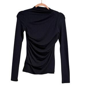 Navy Blue Sparkle Enza Costa Rouched Long Sleeve Top - Size XS